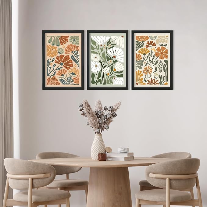 YWJKWLGS Mid Century Boho Wildflower Wall Art Set of 3, 11x16 Inch Black Framed - Image 7