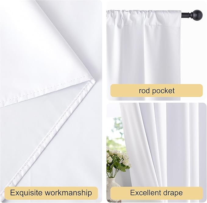 NICETOWN Bedroom 100% Blackout Curtains, 2 Panels, 34 by 72, Snow White - Image 5