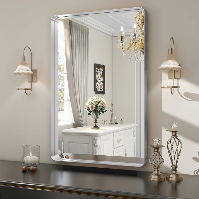 Easly Silver Bathroom Mirror for Wall, 30x22 Inch Rectangular Aluminum Alloy - Image 2