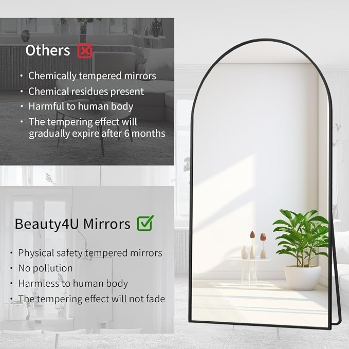 Beauty4U Arched Full Length Mirror 76" x 34", Floor Standing & Wall Mounted HD - Image 3