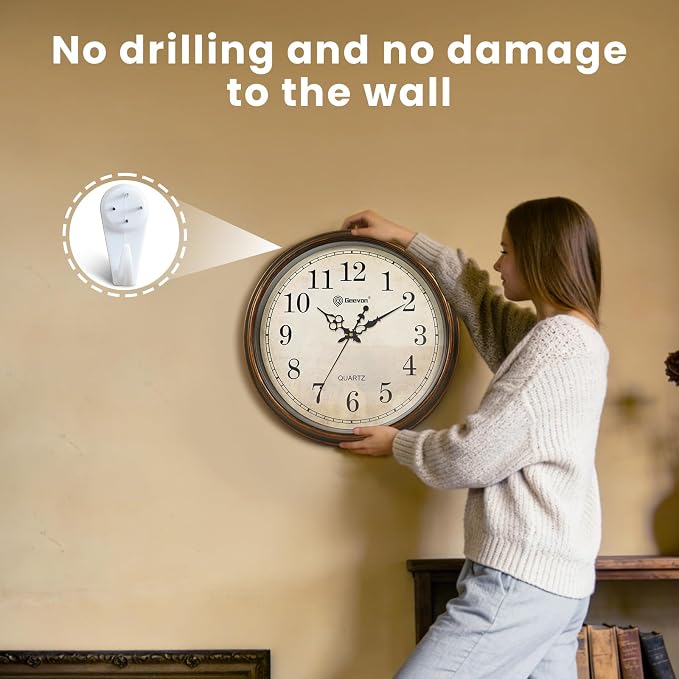 Geevon Retro Silent 18 Inch Wall Clock Non Ticking, Vintage Clock Quartz - Image 4