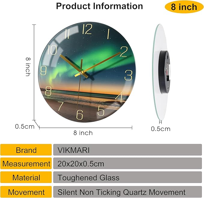 VIKMARI 8 Inch Modern Wall Clock, Aesthetic Black and Gold Decor Accessories - Image 2