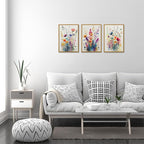 KISSFOX 3 Piece Colorful Wildflower Botanical Framed Wall Art Watercolor Floral - Image 3