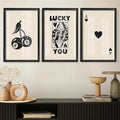 Heiple Framed Set of 3 Poker Wall Art Lucky You Poster, Trendy Retro Wall Art by Heiple
