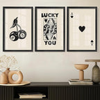 Heiple Framed Set of 3 Poker Wall Art Lucky You Poster, Trendy Retro Wall Art by Heiple