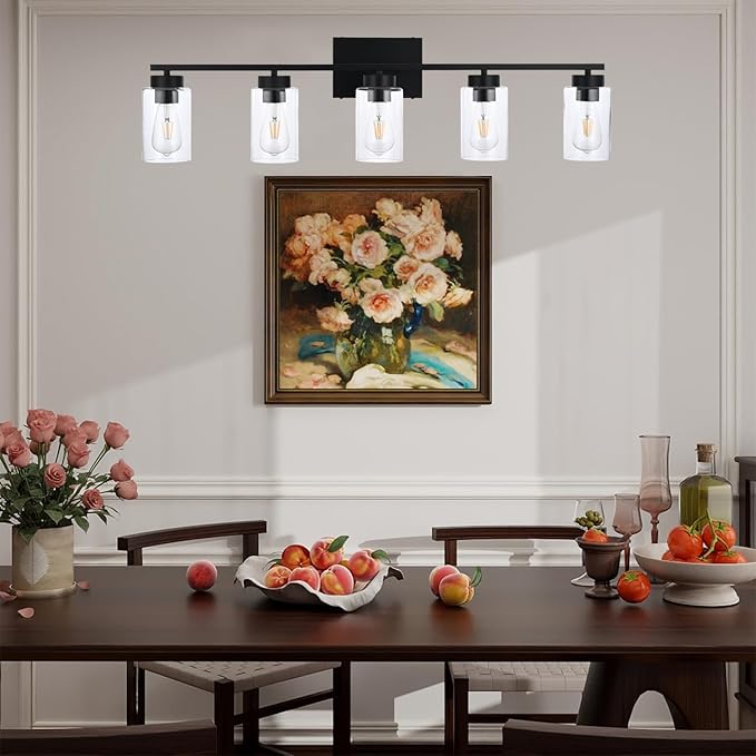 5 Light Bathroom Vanity Light Fixtures, Matte Black Modern Wall Lights - Image 5