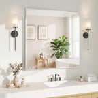 Koonmi Silver Rectangle Wall Mirror, 30x30 Inch Bathroom Mirror, Aluminum Frame by KOONMI