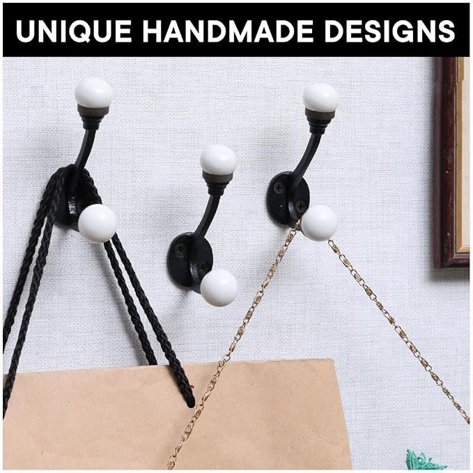 Indian Shelf Pack of 12 Double Prong White Decorative Coat Hooks Unique Coat - Image 7