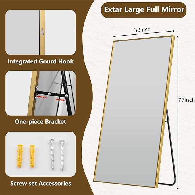 Koonmi 77"x38" Floor Mirror Full Length, Bedroom Floor Body Mirror - Image 2