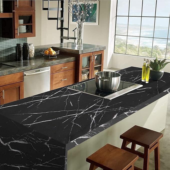 practicalWs 11.8"×78.7" Black Marble Contact Paper Matte Peel and Stick Kitchen - Image 5