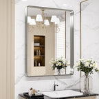 LOAAO 24X36 Inch Brushed Nickel Bathroom Mirror, Rounded Rectangle Silver Metal - Image 7