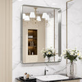 LOAAO 28X36 Inch Brushed Nickel Bathroom Mirror, Rounded Rectangle Silver Metal by LOAAO