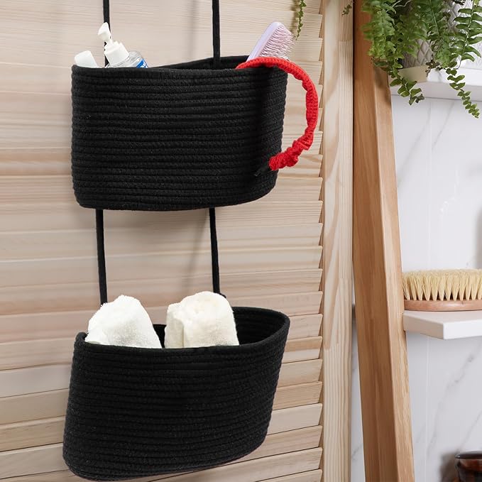 TeoKJ Over the Door Hanging Basket, 3-Tier Woven Cotton Wall-Mounted Storage - Image 9