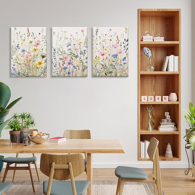 Bwodke Wildflower Wall Art Watercolor Botanical Floral Colorful Canvas Prints - Image 9