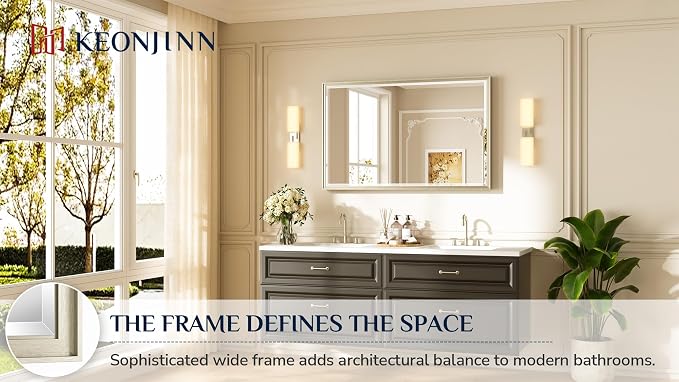 Keonjinn 48" x 30" Brushed Nickel Bathroom Mirrors - Image 7