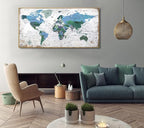 Framed Wall Art World Map Wall Art Canvas Picture 20inchx40inch Large Blue Map - Image 2