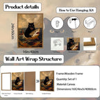 Funny Black Cat Wall Art Whimsical Cat Riding a Shark Wall Decor Picture Unique - Image 3