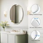 USHOWER Bathroom Mirror for Over Sink, 20x28 Inch Oval Frameless Mirror - Image 2