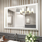 Amorho Bathroom Mirror, 48X32 Inch White Thick Metal Framed Wall Mirrors by Amorho