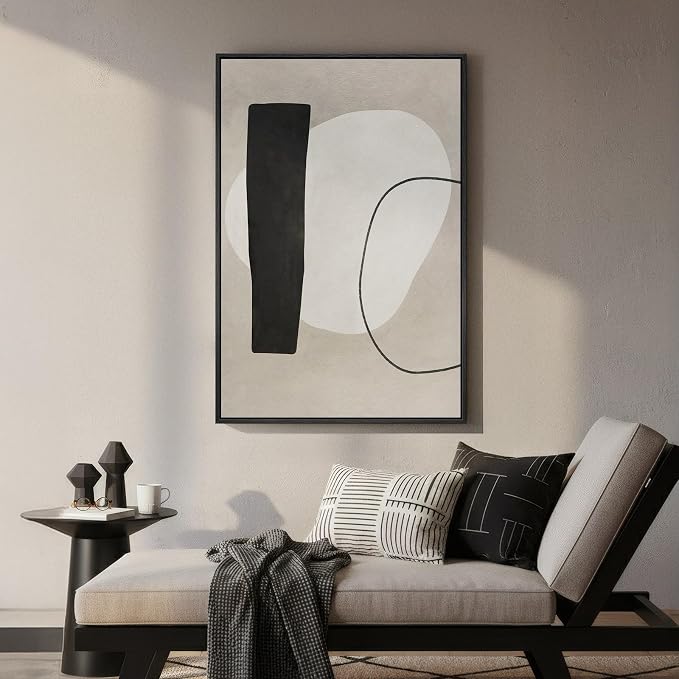 Framed Modern Black and White Neutral Abstract Wall Art, Minimalist Abstract - Image 4