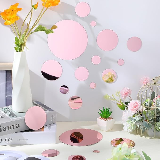 Shappy 32 Pcs Acrylic Mirror Wall Stickers Removable Round Wall Decal Circle - Image 8