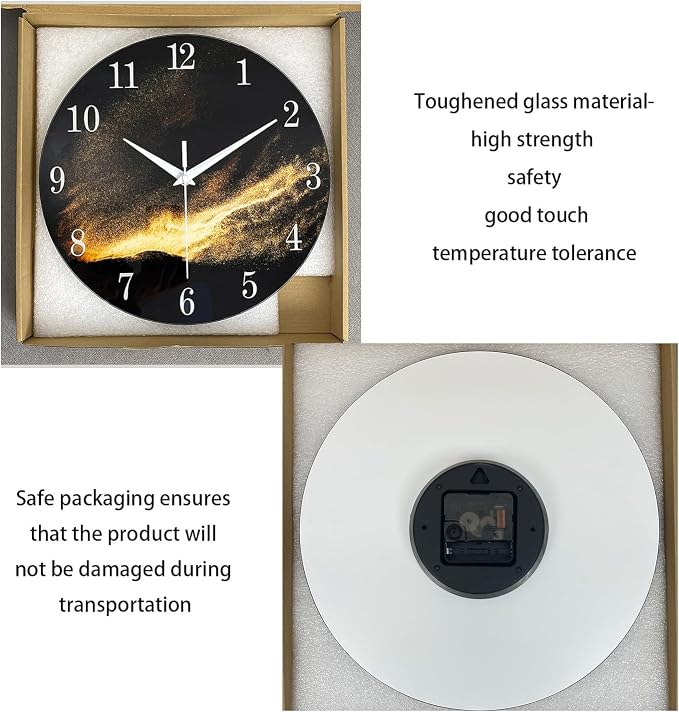Black and Gold Modern Wall Clocks Battery Operated 12 Inch Silent Wall Clock - Image 7