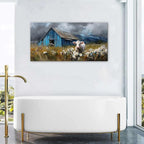 AIYISU Farmhouse Cow Wall Art Rustic Barn Landscape Pictures Wall Decor Blue - Image 5