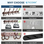 TICONN Wall Mounted Coat Rack, Five Heavy Duty Tri Hooks All Metal Construction - Image 3