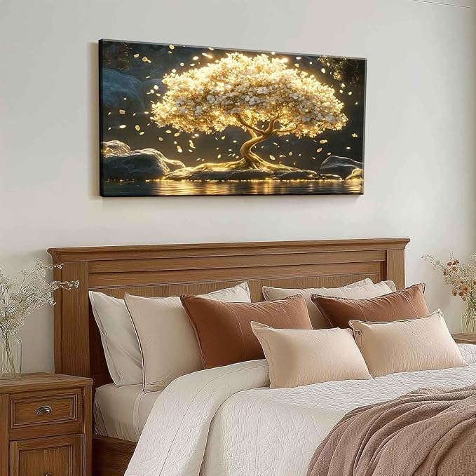 Large Tree of Life Canvas Wall Art Abstract Gold Tree Mountain Lake Decor - Image 7