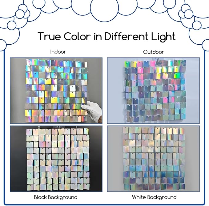 COKAOBE Iridescent Silver Shimmer Wall Backdrop, 24 Panels Square Sequin - Image 4