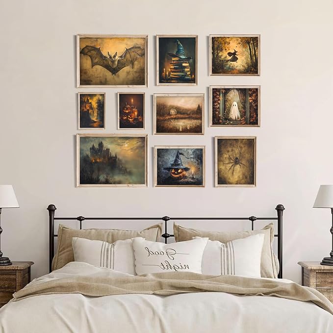 Vodefoad 10Pcs Vintage Halloween Canvas Wall Art Retro Pumpkin Poster Victorian - Image 6
