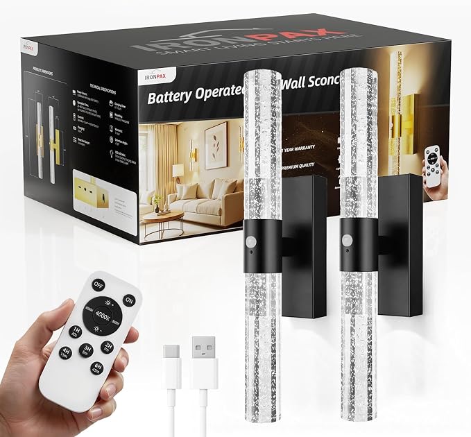 IRONPAX Wall Sconces Battery Operated Set of 2, Wireless Rechargeable Wall - Image 8