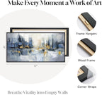 Framed Blue Abstract Wall Art for Living Room, Extra Large Modern Cityscape - Image 5