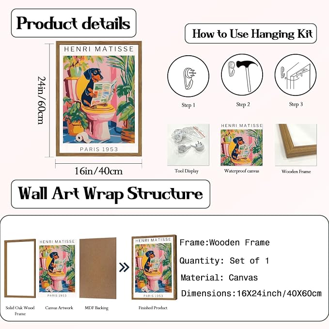 Funny Dachshund Bathroom Wall Art Henri Matisse Dog Bathroom Wall Decor Picture - Image 3