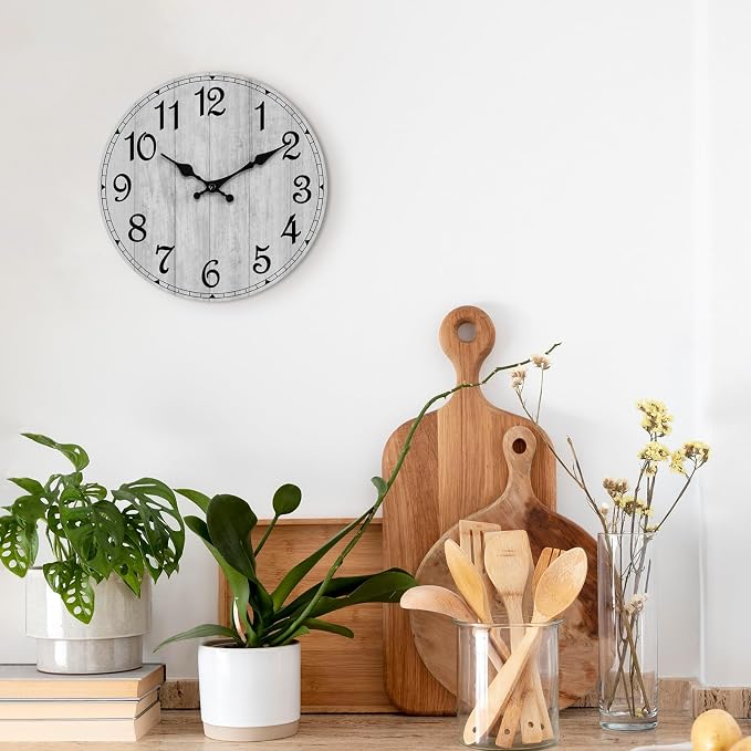 Wall Clock 12 Inch, Vintage Rustic Wooden Clocks Decorative - Image 4