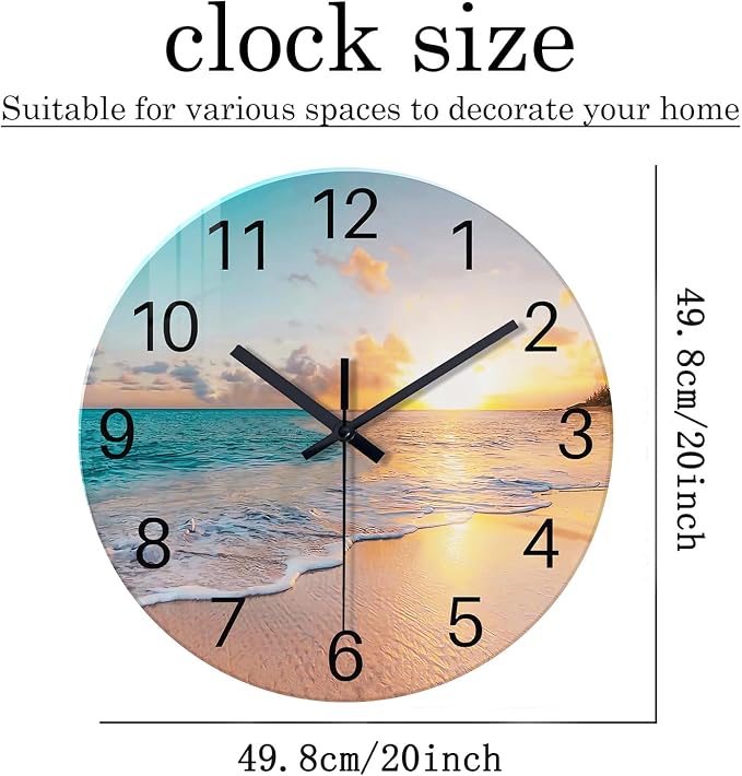 Blue Wall Clock Silent Glass Beach Wall Clock - Image 5