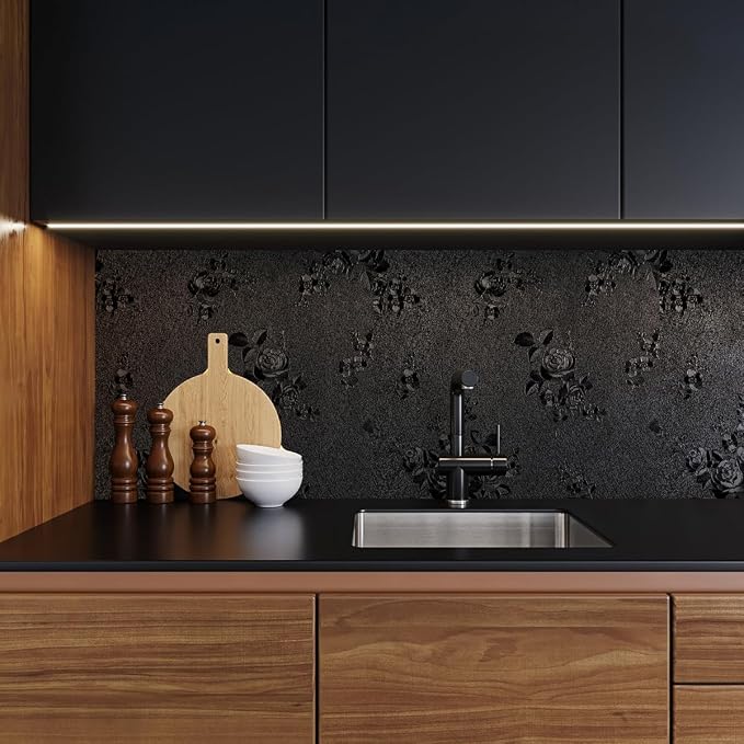 Erfoni Black Peel and Stick Wallpaper Black Floral Embossed Contact Paper - Image 7