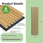 Art3d 4-Pack 12" x 93" Soundproof Wood Slat Panels, 31 sq.ft Acoustic Wall - Image 3