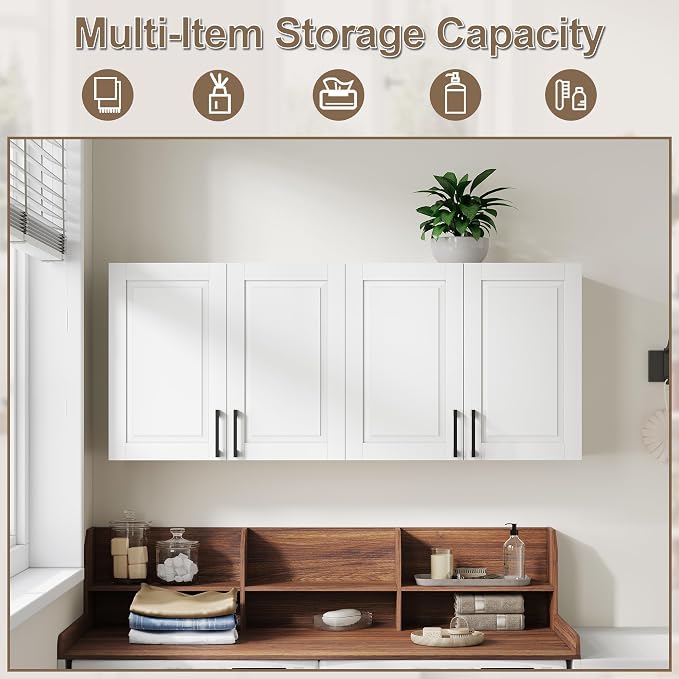 ChooChoo Laundry Room Cabinets, 4 Doors Wall Mounted Storage Cabinet, Kitchen - Image 4