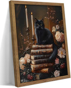 Vintage Dark Academia Framed Wall Art, Victorian Black Cat Floral Canvas Prints by MUWAKWallArt