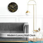 VIKMARI Black Modern Marble Texture Clock Gold Hands Rustic Kitchen Decor 12 - Image 3