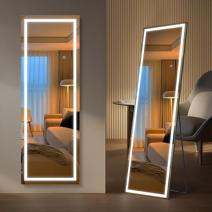 Kosmonia 59x16 Frameless Full Length Mirror, Dimmable 3 Color LED Light - Image 2