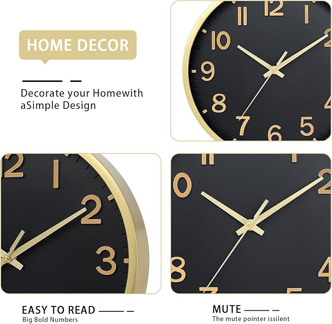 Wall Clocks Battery Operated 10 inch Modern Wall Clock, Silent Non Ticking Wall - Image 3