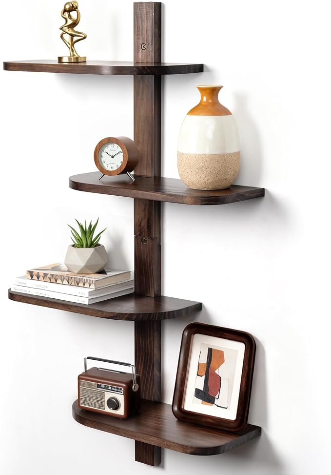 Afuly Mid Century Modern Decor Floating Shelves Walnut Display Shelf Wall Unit by Afuly