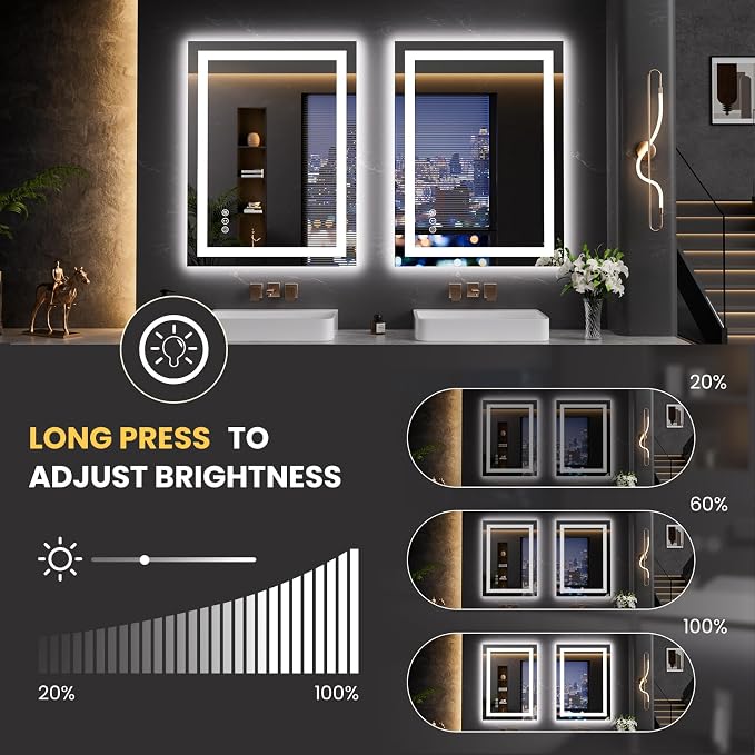 LOAAO 23.6"x31.5" LED Mirror for Bathroom, Lighted Bathroom Mirror - Image 3