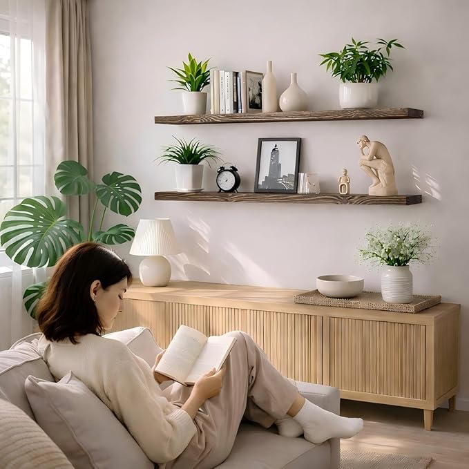 Floating Shelves 60 inch Long 8 "deep Set of 2, Heavy Duty Wood Wall Mounted - Image 5