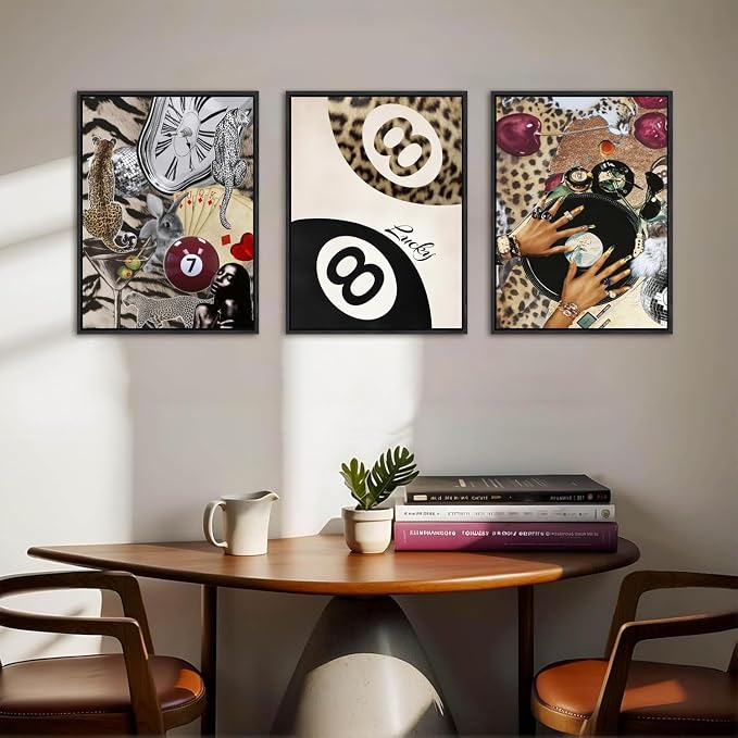 Fashion Cheetah Wall Art Set of 3 Leopard Wall Decor Pictures Lucky 8 Ball - Image 4