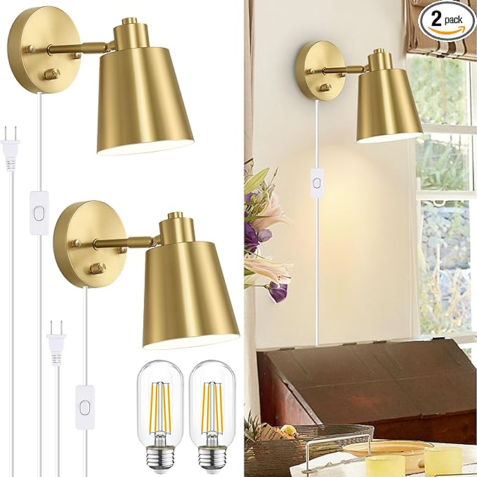 Lomoky Dimmable Wall Sconces Plug in, Adjustable Angle Wall Lamps by Lomoky