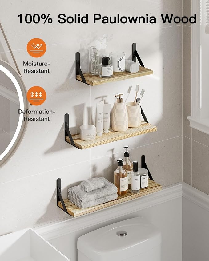 AMADA HOMEFURNISHING Wall Shelves Set of 6, Rustic Farmhouse Style, Wood - Image 5