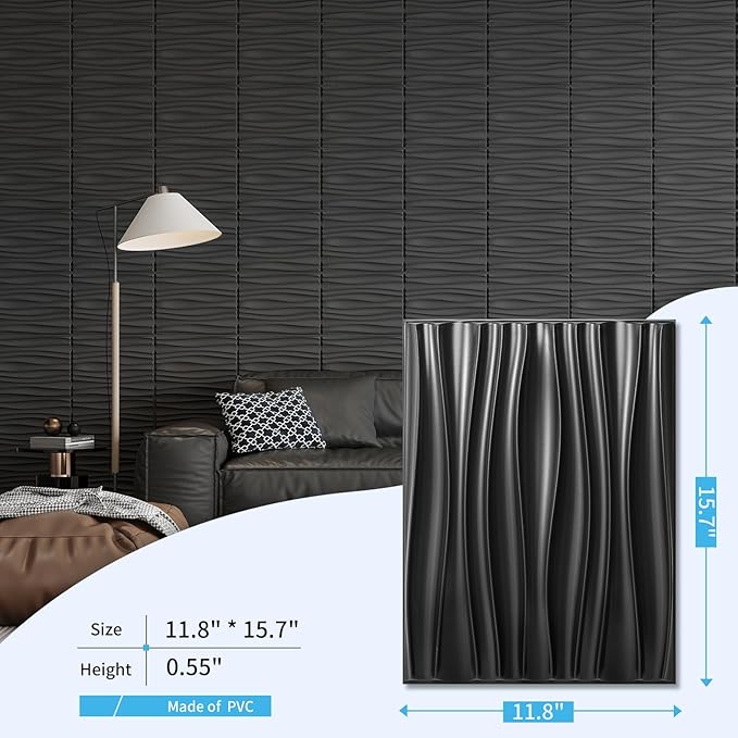 Art3d 24-Pack 3D Wall Panels for Interior Home Décor, PVC Wavy Textured Accent - Image 3